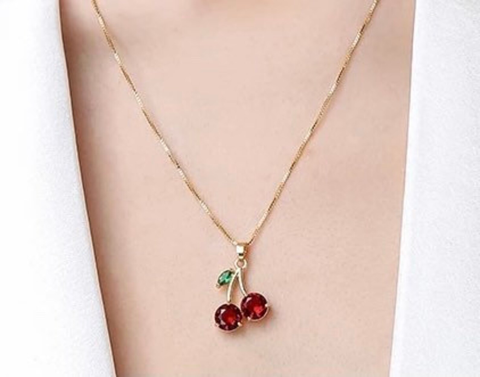18k Gold Filled Cherry Necklace Cherry Necklace Silver Etsy