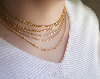 14K Gold-Filled Chain Necklace Set: Beaded, Satellite, Rope, Cuban, Figaro