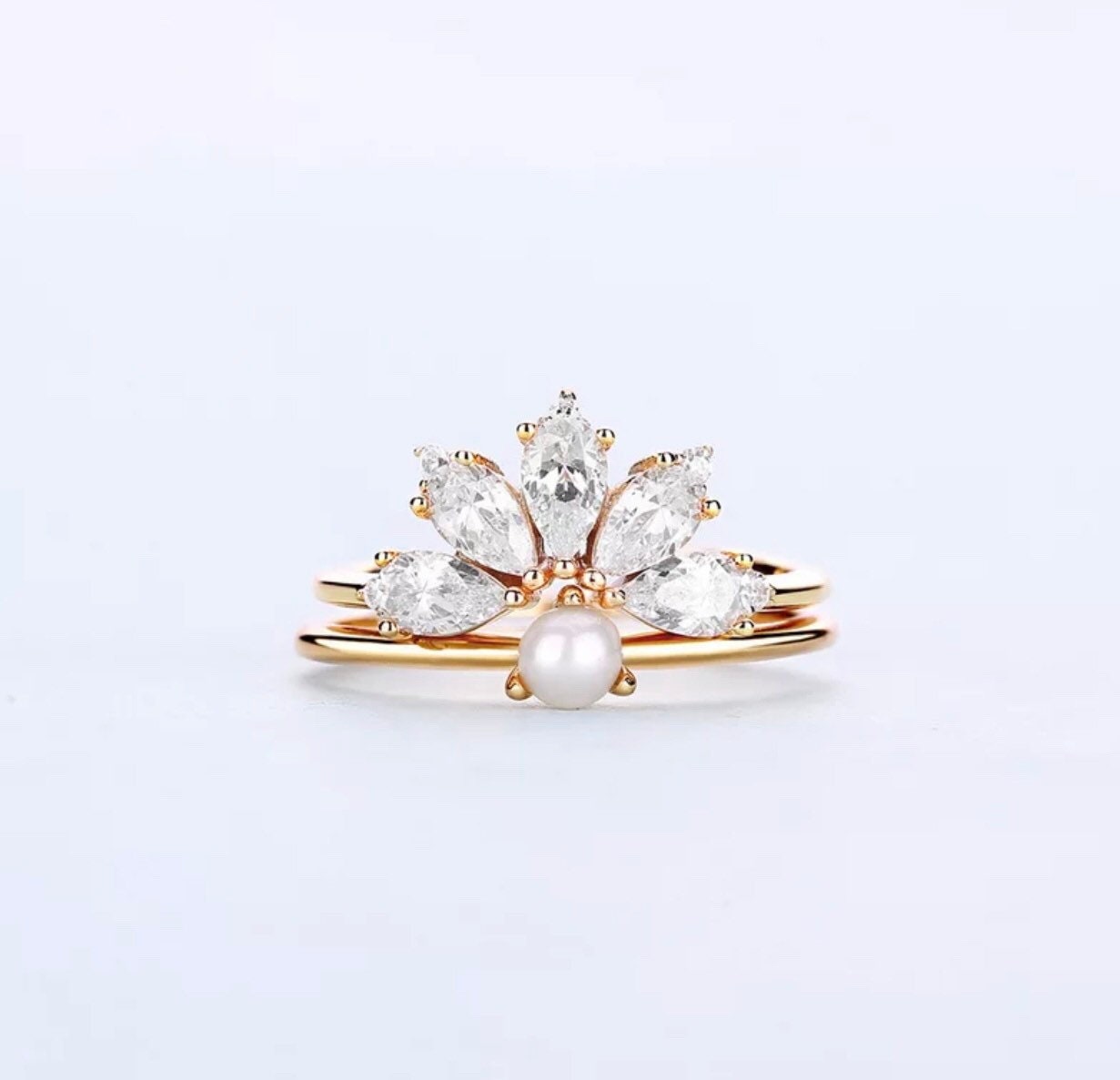 Princess Crown Elegant Marquise Stone 14K Solid Gold Engagement Ring