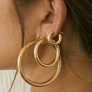 18K Gold Filled Thick Hoops  Gold Thick Hoop Earrings  image 5