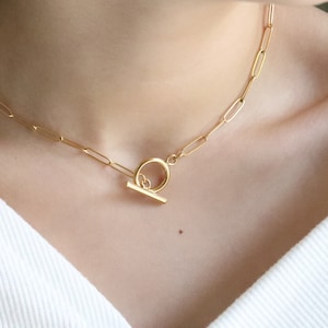 18K Gold Filled Link Chain Necklace - Link Chain Choker - Link Chain Necklace - Toggle Closure Gold Link Chain - Layered Link Choker