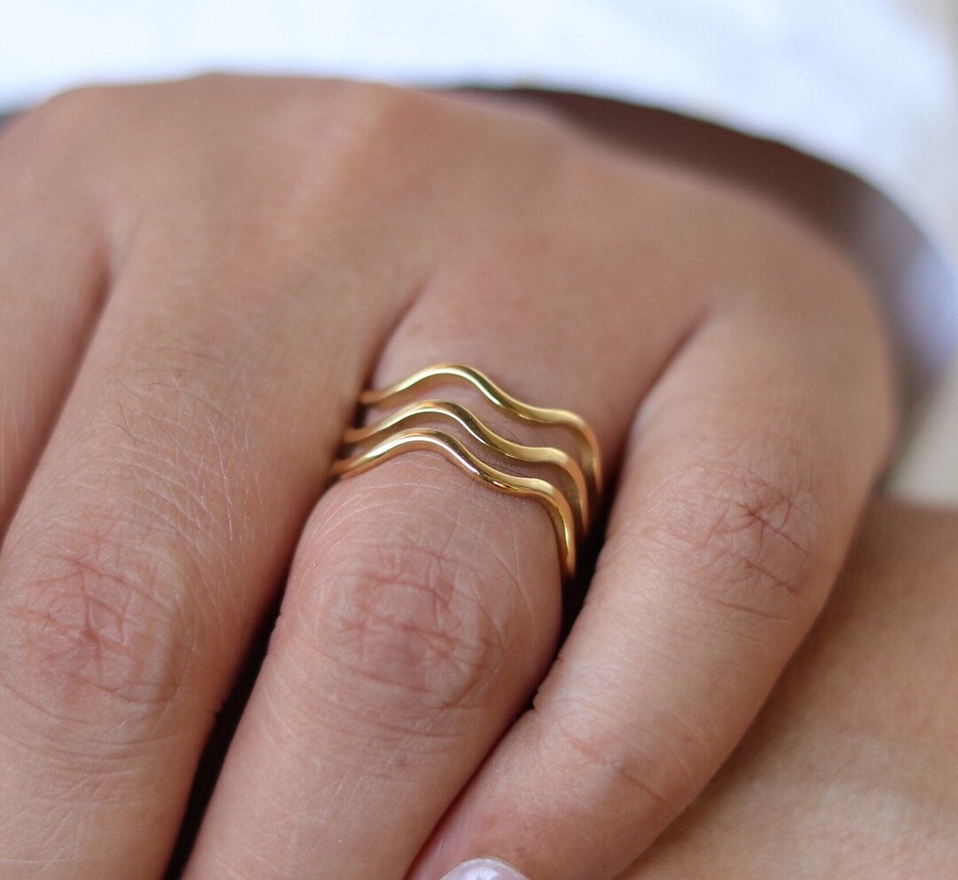 18K Gold Filled Wave Ring Ocean Triple Wave Ring Gold Etsy