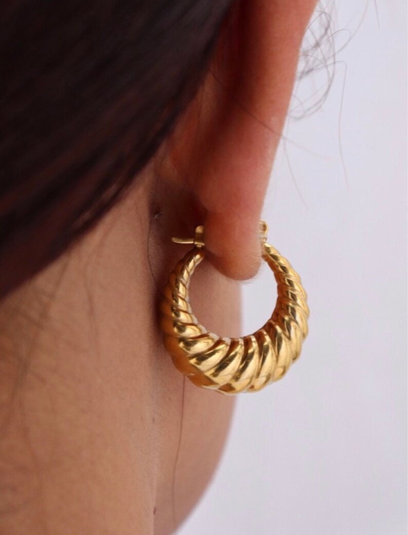 18K Gold Croissant Hoops Gold Twisted Hoop Christmas Gift Etsy