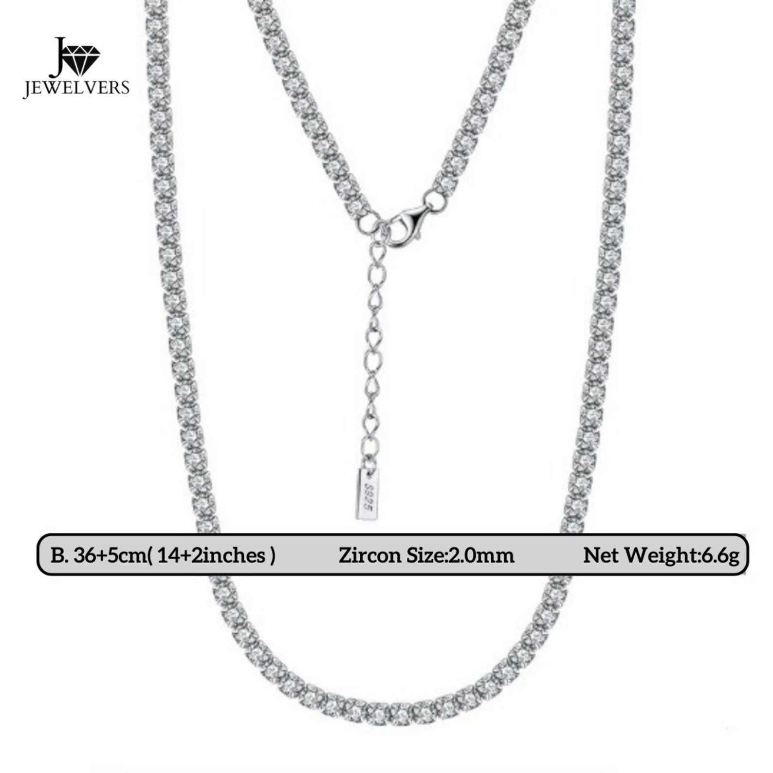 925 Sterling Silver Tennis Necklace 2mm Round Cubic Zirconia Etsy