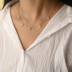 Gold Pearl Necklace - White Pearl Satellite Necklace - Pearl Drop Fringe Necklace - Dainty Pearl Necklace For Women Gift For Mother&#39;s Day