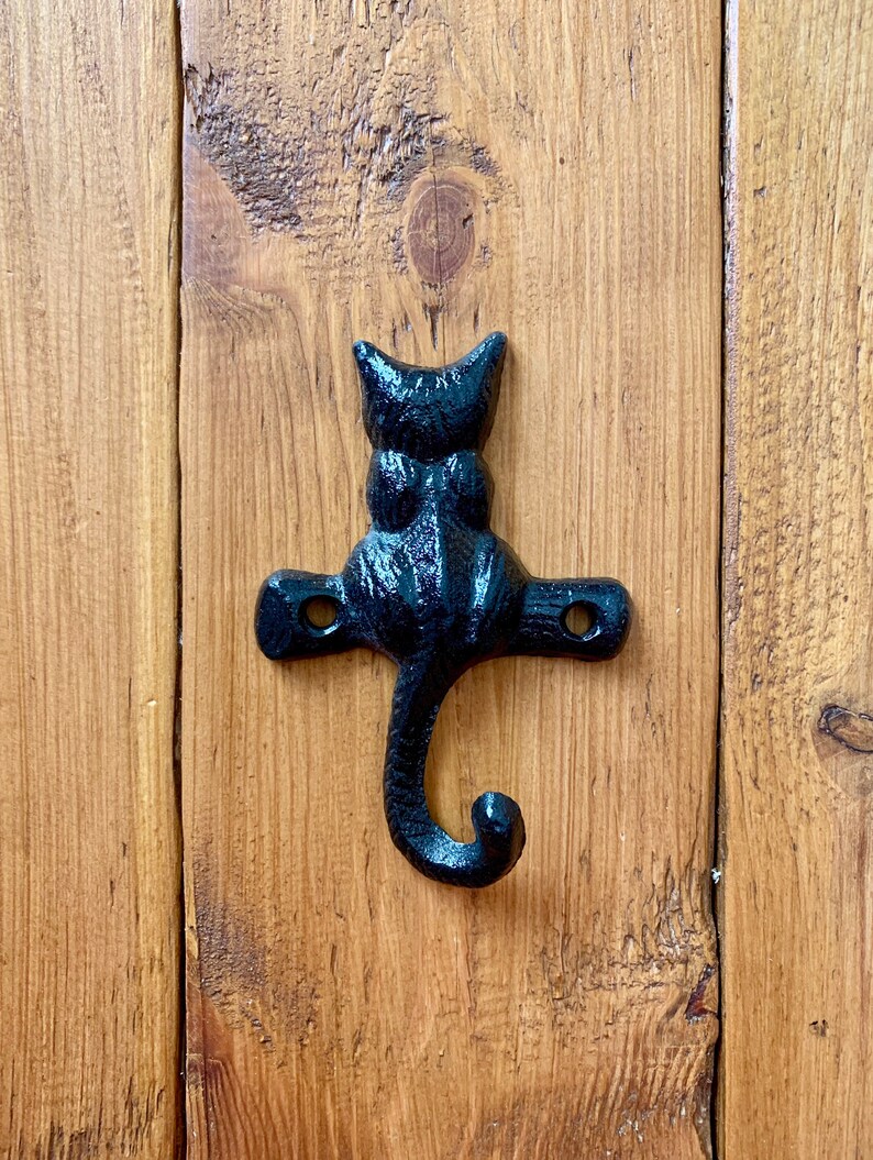 Black Cast Iron Cat Wall Hook Etsy