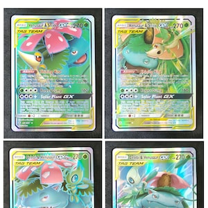 Celebi Venusaur Snivy Set of 4 Cards - Tag Team Card - Custom Card Set (Paper or Handmade Plastic Card)