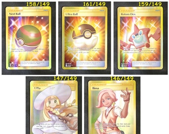 Ilima, Lillie, Professor Kukui, Skull, Nest Ball, Ultra Ball, Rotom Dex- Trainer & Item - Single Card (Paper or Handmade Plastic Card)