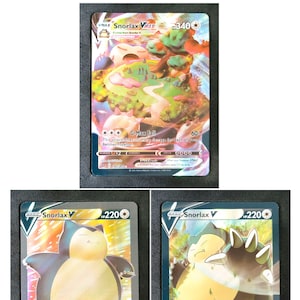 Snorlax Set of 3 Cards - V, V max Cards - Custom Card Set (Paper or Handmade Plastic Card)