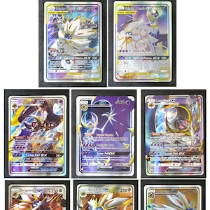 Solgaleo, Lunala Set of 8 Cards - Tag Team Card, GX Card - Custom Card Set (Paper or Handmade Plastic Card)