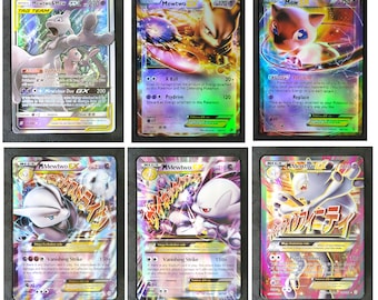 Mewtwo & Mew Set of 6 Cards - Tag Team Card, Mega EX Card, EX Cards - Custom Card Set (Paper or Handmade Plastic Card)