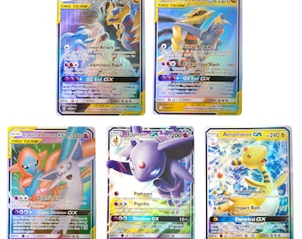 Garchomp Giratina, Espeon Deoxys, Ampharos Set of 5 Premium Shining Cards Series- Tag Team, GX (Paper or Handmade Plastic Card)