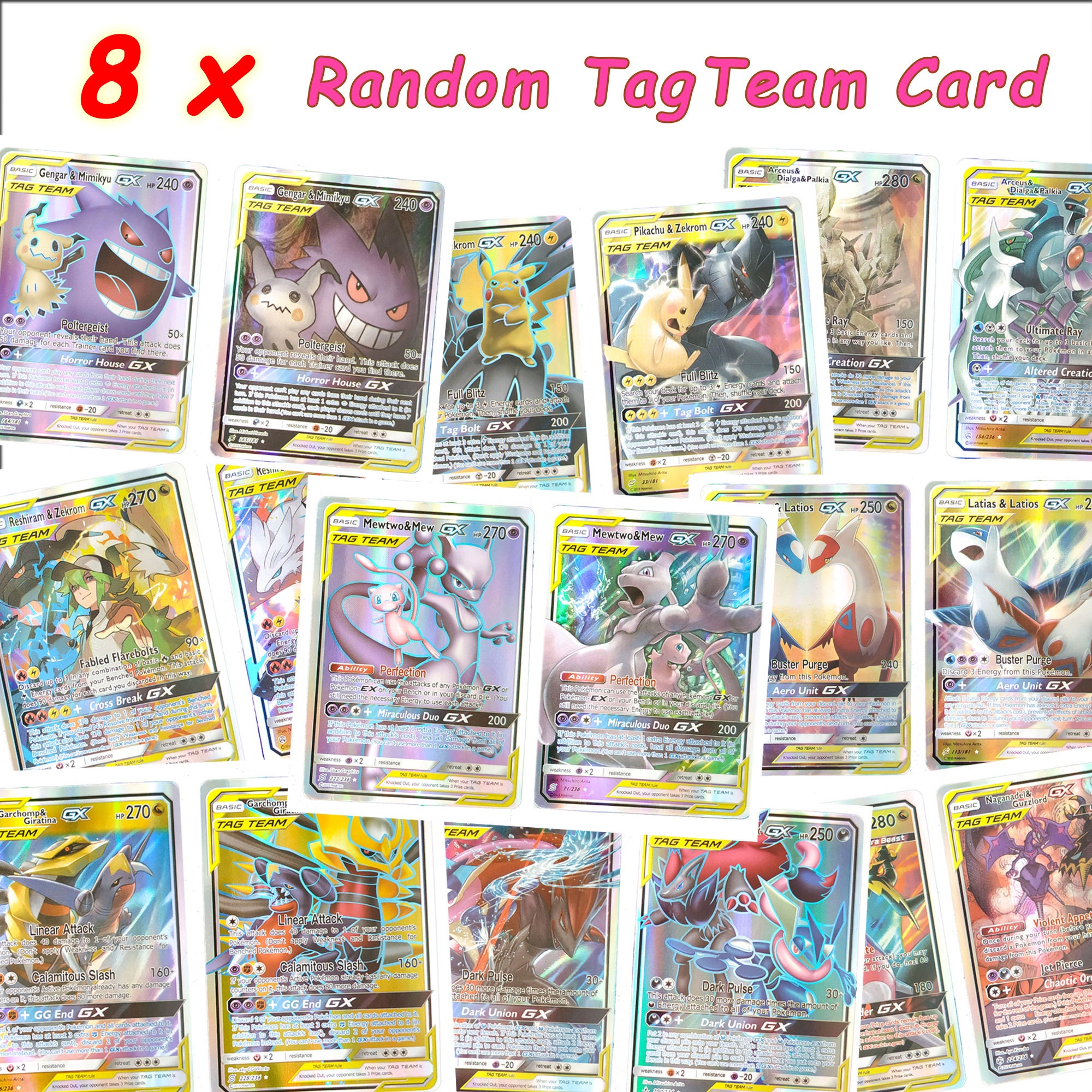 Pokemon Card Custom Random Set of 60 Cards GX, Tag Team