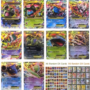 Puede incluir: Una colección de cartas coleccionables de Pokémon con varios personajes como Tyranitar, Venusaur, Blastoise y Gallade. Las cartas tienen diseños coloridos con ilustraciones de personajes y texto, incluyendo cartas "EX" y "GX". La imagen también incluye una cuadrícula de cartas adicionales.