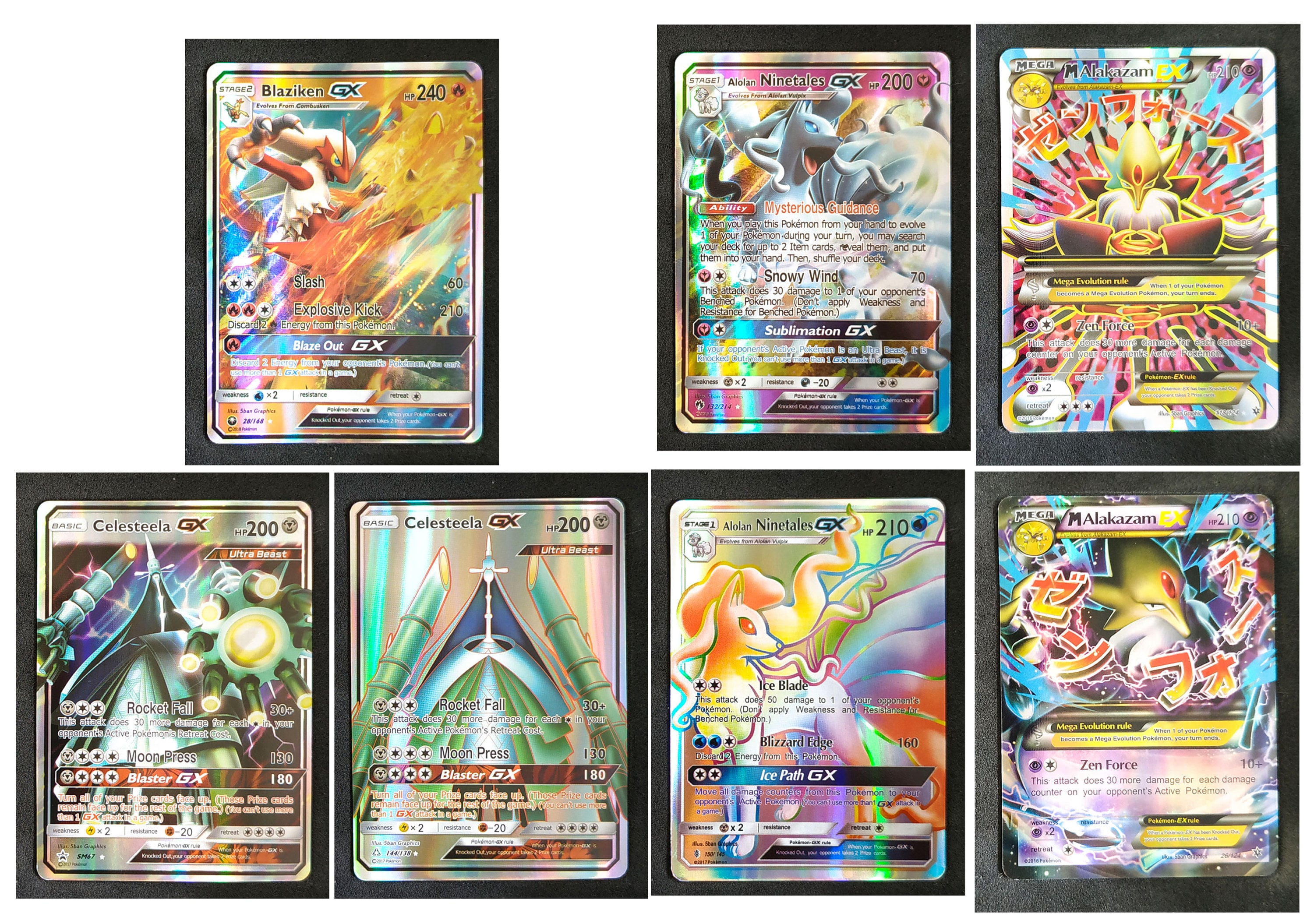 Alolan Nintales Blaziken Celesteela Alakazam Set of 7 Cards 