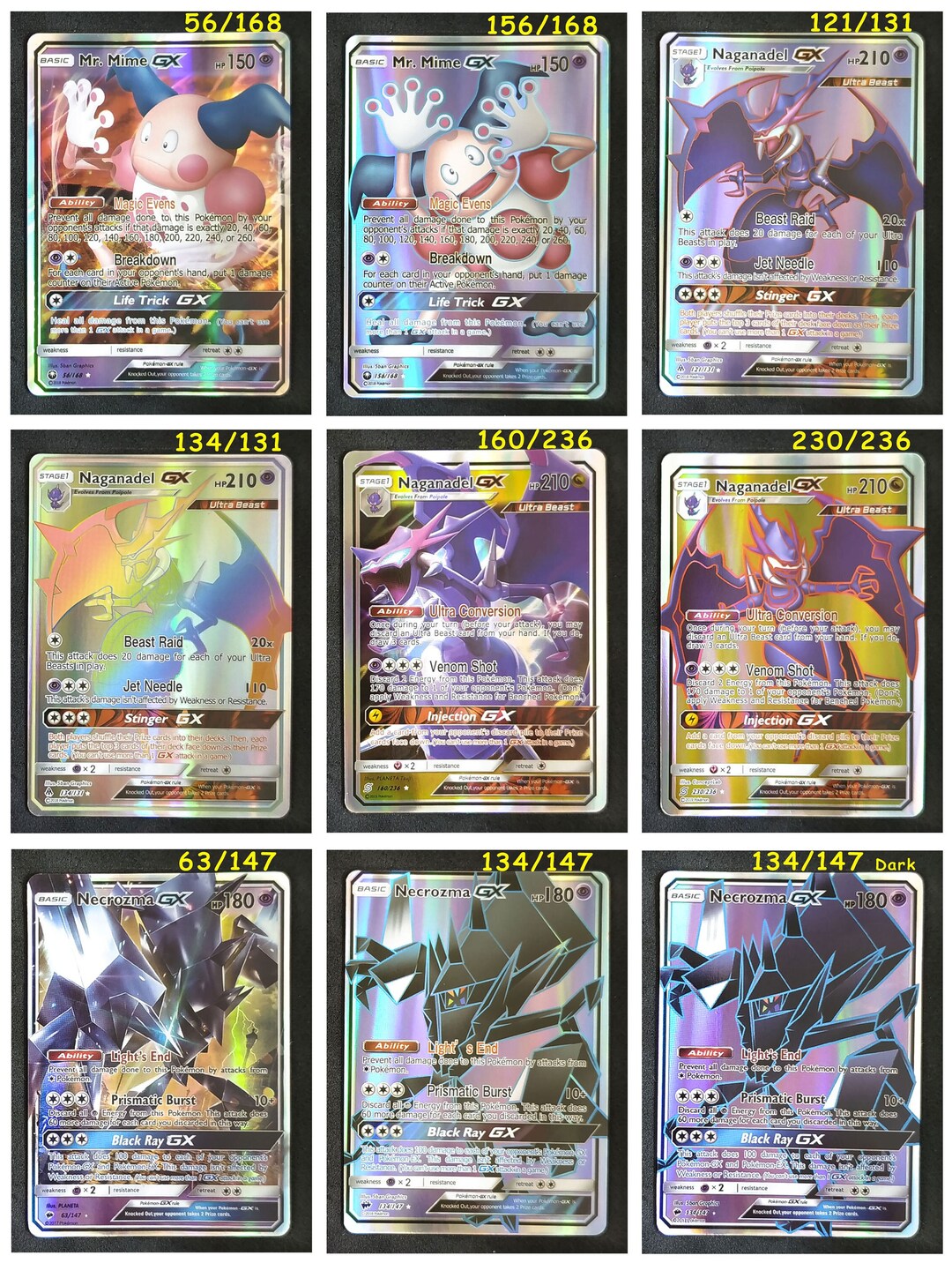 Mr Mine, Naganadel, Necrozma - Single Card (paper or Handmade