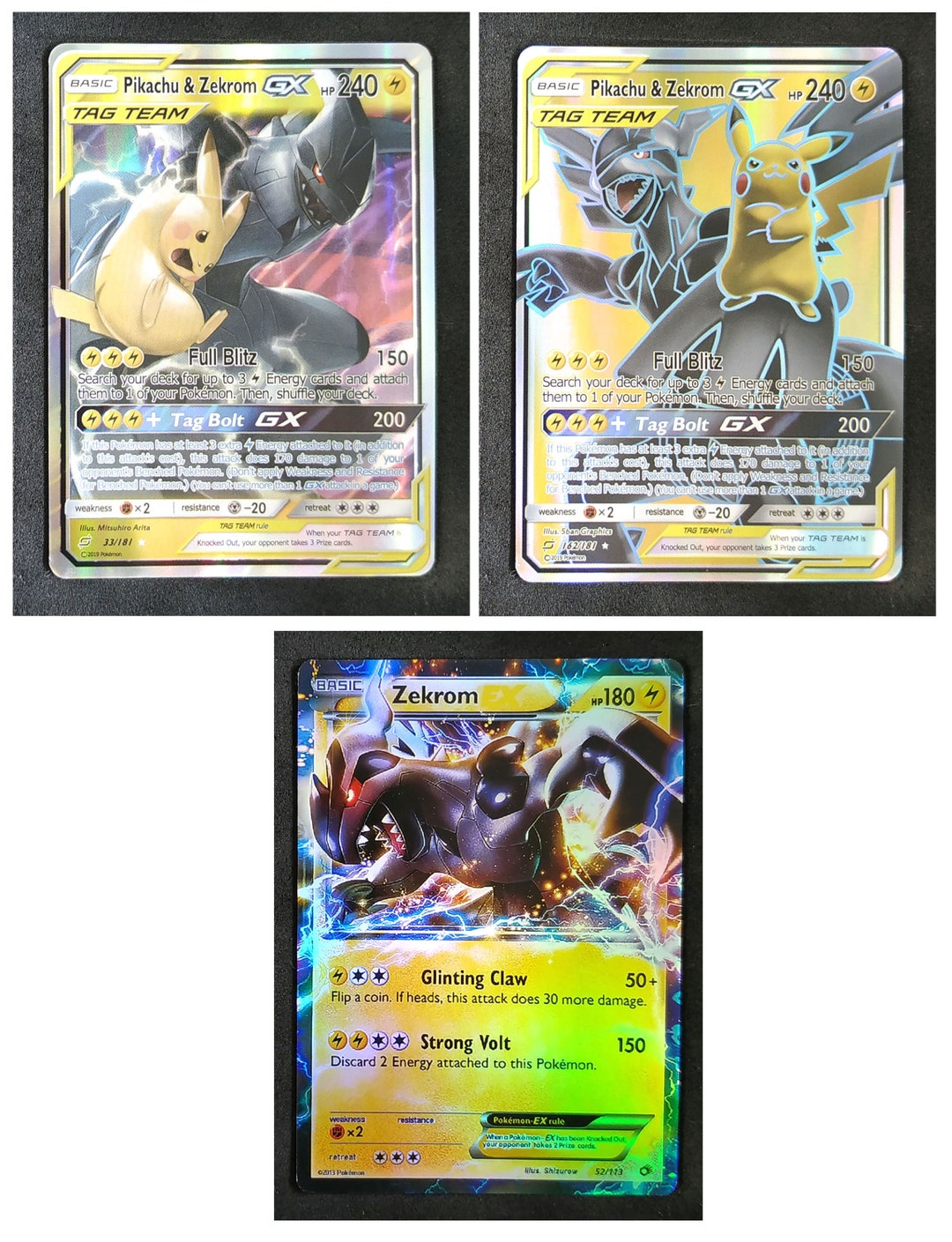 Pikachu Zekrom Set of 3 Cards Tag Team Card EX Card 