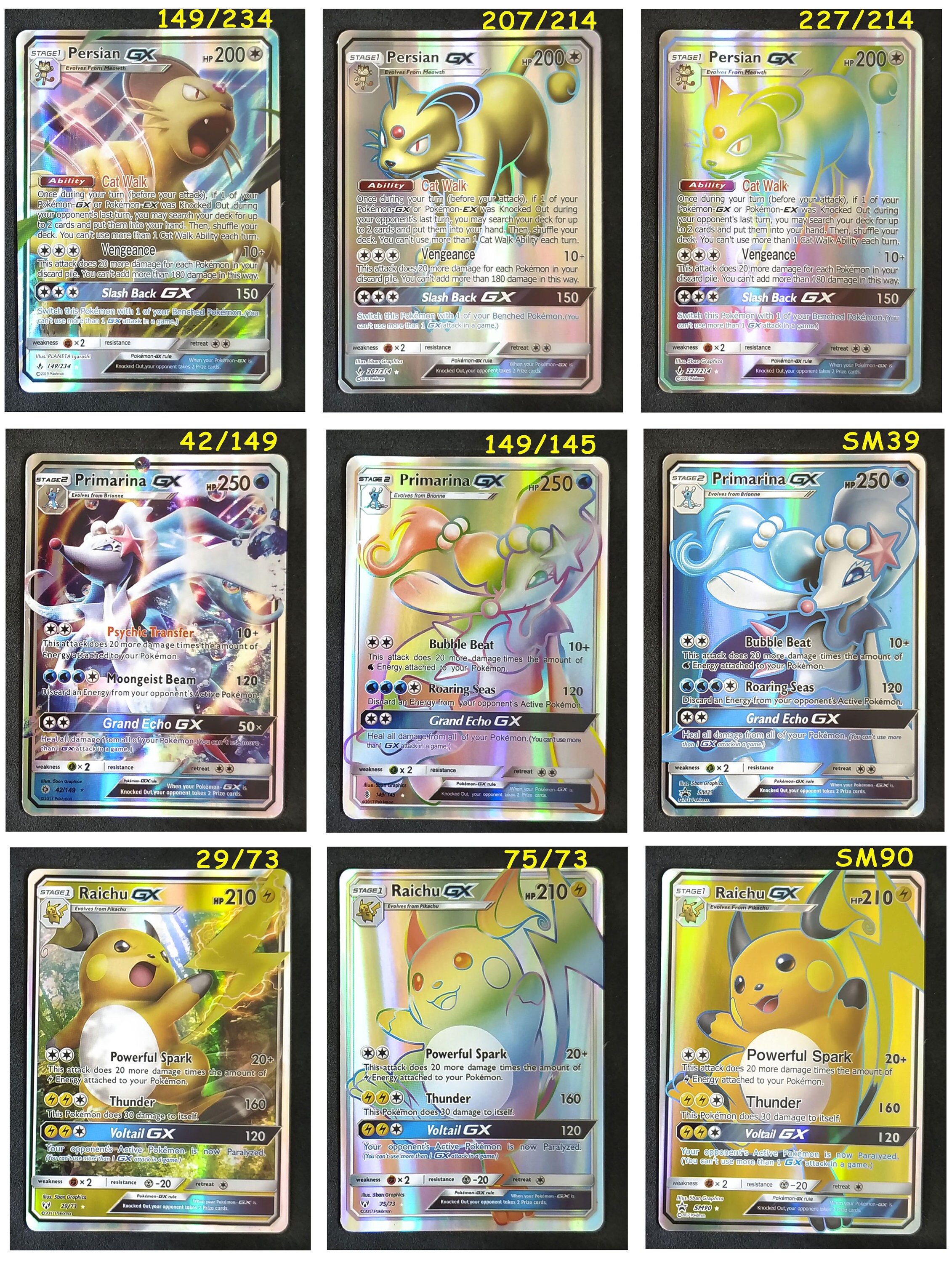 Raichu, Primarina, Persian - Single Card (Paper or Handmade Plastic Card)