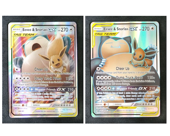 Eevee Snorlax Set of 3 Cards - Tag Team Card, GX Card - Custom