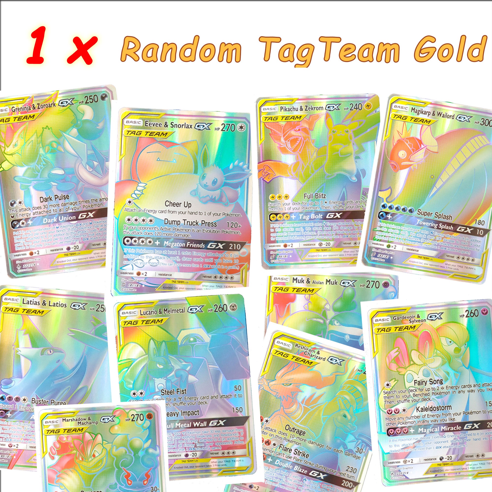 Pokemon Card Custom Random Set of 60 Cards GX, Tag Team