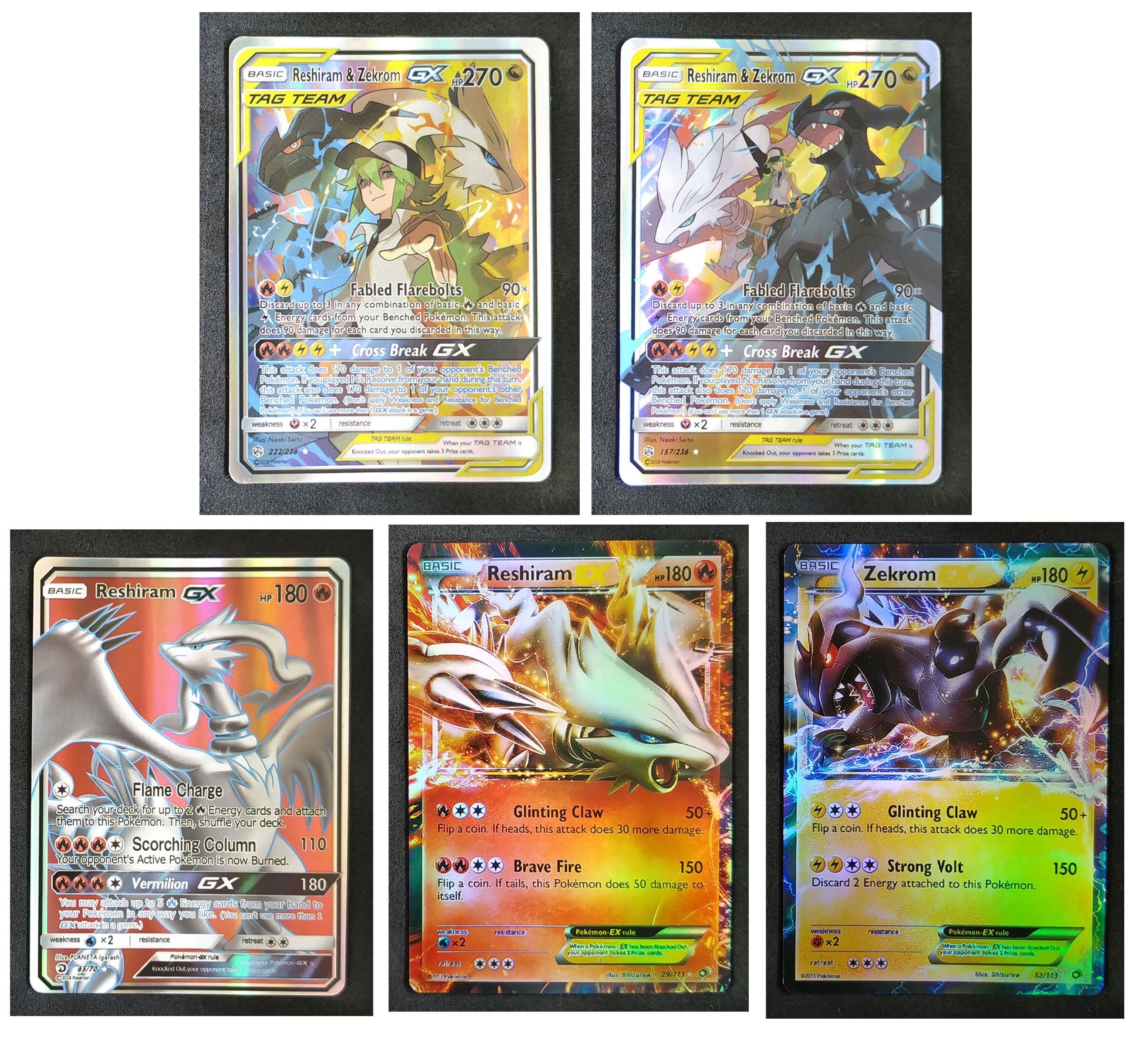 Reshiram Zekrom Set of 5 Cards Tag Team Card GX Card EX 