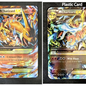 Charizard 13/106 Mega EX-kaart (papieren kaart) met Charizard 69/106 aangepaste kaart (handgemaakte plastic kaart)
