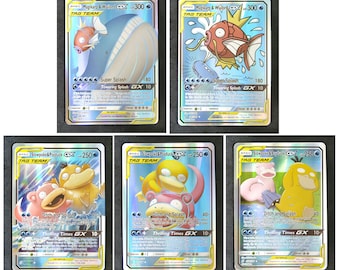 Slowpoke, Psyduck, Makikarp, Wailord Set of 5 Cards - Tag Team Card - Custom Card Set (Paper or Handmade Plastic Card)