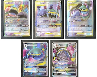 Muk, Alolan Muk Set of 5 Cards - Tag Team Card, GX Card - Custom Card Set (Paper or Handmade Plastic Card)