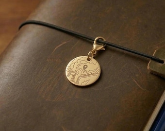 Custom Topographic Map Traveler's Journal Charm - Remember that special place