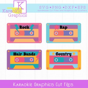 レトロ 80 年代カセット テープ ミュージック バンドル SVG、ミックス テープ SVG、ビンテージ SVG、90 年代 SVG、80 年代ロック SVG、ヘア バンド png、カントリー ソング SVG、カット ファイル
