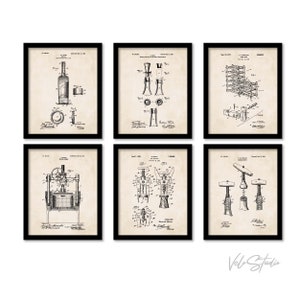Wine Wall Art Set | Vintage Wine Patent Prints | Wine Bar Decor | Set of 6 Physical Prints