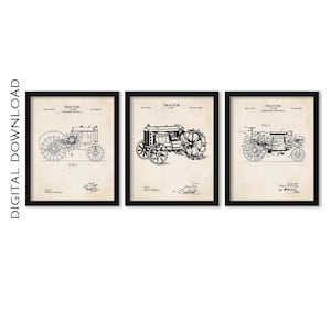 Old Tractor Wall Art | Set of 3 Prints | Vintage Tractor Patent Prints | Farm Equipment Art | PRINTABLE DIGITAL DOWNLOAD