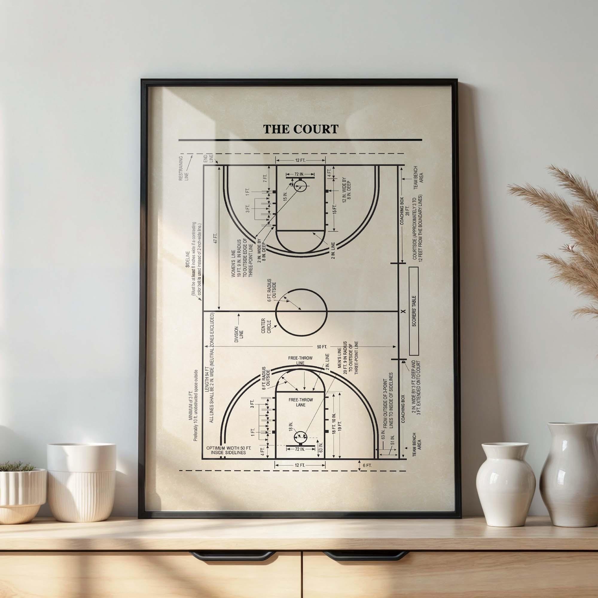 Basketball Court Poster | Basketball Wall Art Print | Retro Basketball Room Decor | PRINTABLE DIGITAL DOWNLOAD | #1069.2V