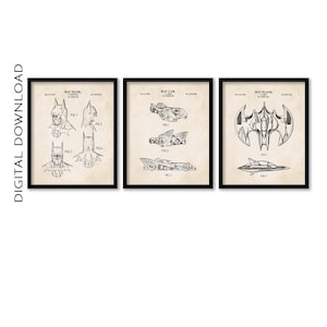 Bat Superhero Patent Print Wall Art | Set of 3 | Comic Movie Bat Theme | PRINTABLE DIGITAL DOWNLOAD