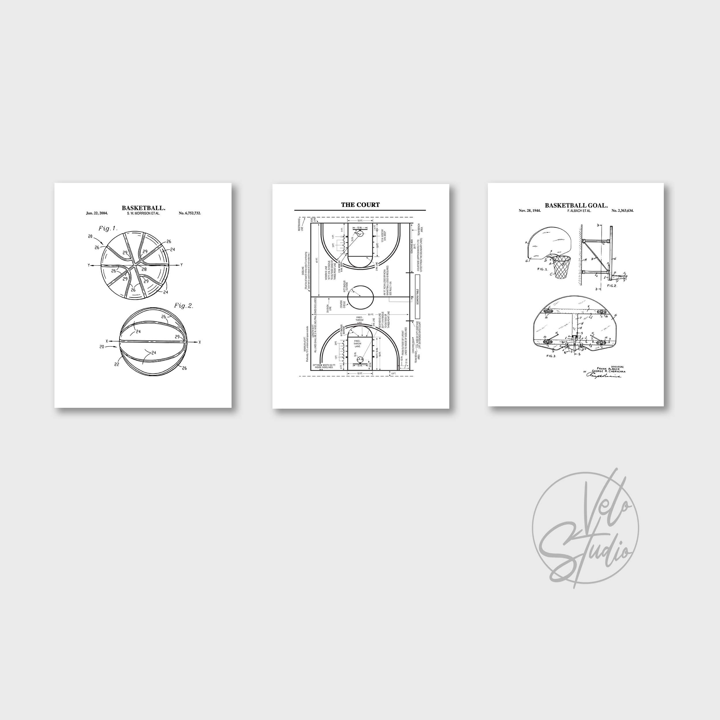 Basketball Patent Wall Art Set 3 Unframed Prints Etsy