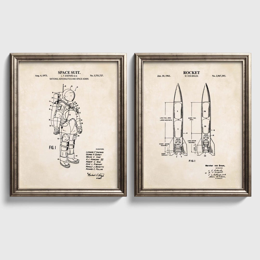 Astronaut & Rocket Patent Art Prints | Set of 2 | Ready to Frame Prints ...