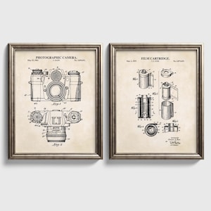 Vintage Film Camera & Film Canister Patent Art Print Set – Photography Wall Decor (Physical Prints)