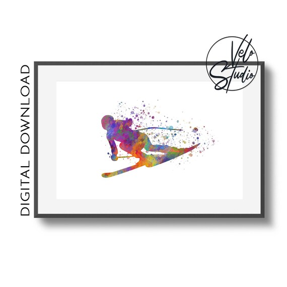 Prints Ski Wall Art Watercolor Print Digital Download Digital Prints