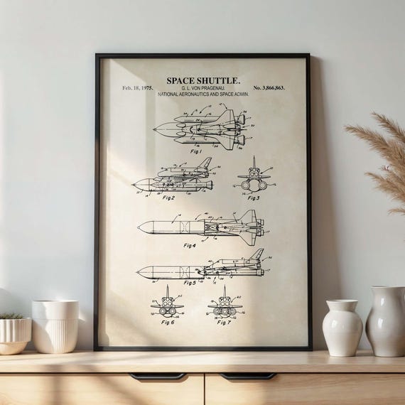 Affiche Murale Brevet Booster Fusée Navette Spatiale - Style Vintage - Poster Science & Tech - Neuf