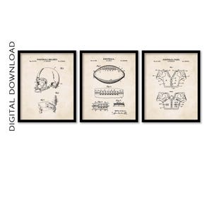 Football Patent Wall Art Set | Football, Football Helmet & Football Pads Patent Prints | Vintage Background | PRINTABLE DIGITAL DOWNLOAD