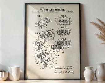 Bakstenen muurkunst speelgoed | Poster met patentprint bouwsteen | DIGITALE DOWNLOAD | 1015BV