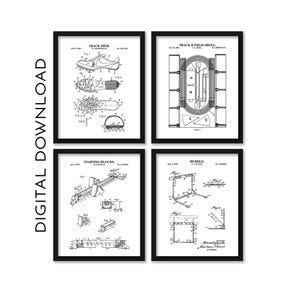 Track and Field Wall Art | Track Diagram, Hurdle, Spikes and Starting Block Patent Prints | Black and White |  PRINTABLE DIGITAL DOWNLOAD