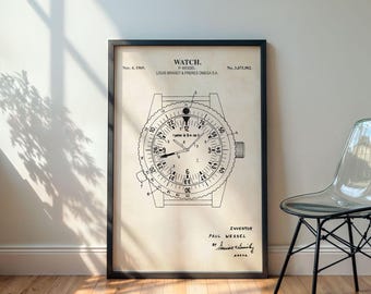 Arte de pared con diseño de reloj / Impresión de patente de reloj vintage / DESCARGA DIGITAL / 1160 V