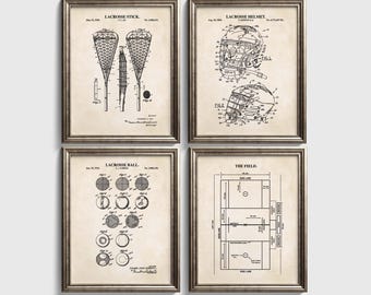 Men's Lacrosse Wall Art Set | Stick, Ball, Helmet & Lacrosse Field | Ready to Frame Prints
