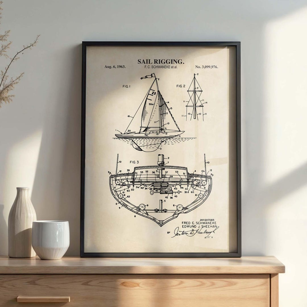 Sail Rigging Patent Art Print | Vintage Nautical Decor | DIGITAL ...