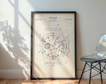 Impresión de patente de reloj / Arte de pared de reloj vintage / DESCARGA DIGITAL / 1164 V