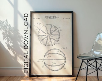 Impression brevet de basket-ball | Poster de basket-ball d'art mural | TÉLÉCHARGEMENT NUMÉRIQUE | 1068 V