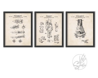 Spacesuit, Space Shuttle, Space Capsule - Set of 3 Patent Prints for Space Enthusiasts | Space Room Wall Art