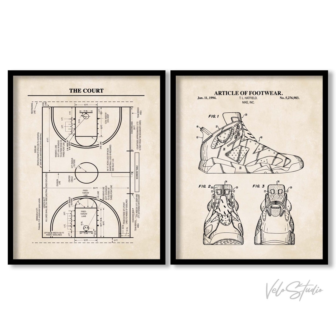 Basketball Patent Wall Art Set 2 Unframed Prints Etsy