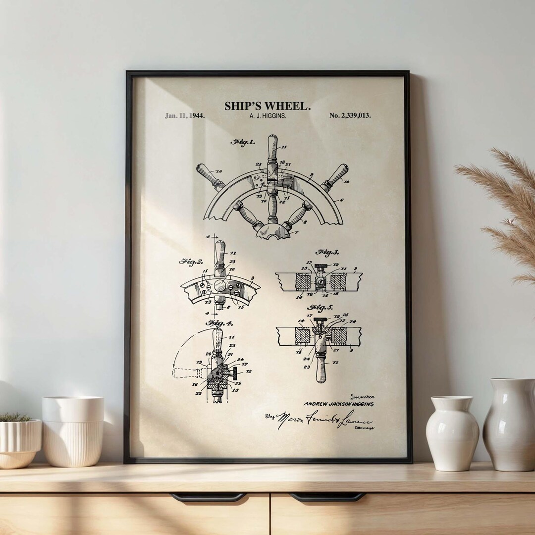 Ship's Wheel Nautical Wall Art | Sailing Patent Art Print | Vintage ...